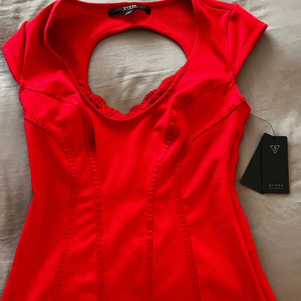 Guess Red Top with Lace Underlay